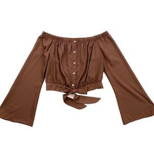 ‎Polly & Esther Blouse Top Brown Off-The-Shoulder